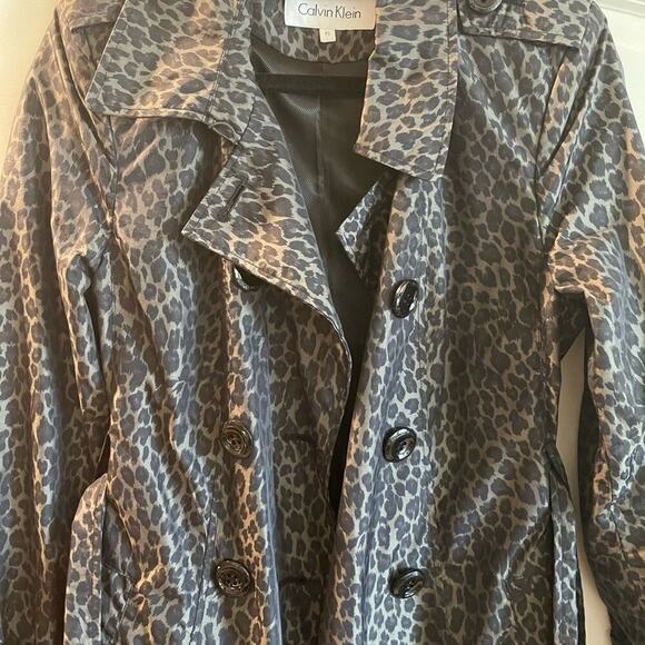 Calvin  Klein - rain trench coat greenish grey with black 36” long. - Picture 4 of 4